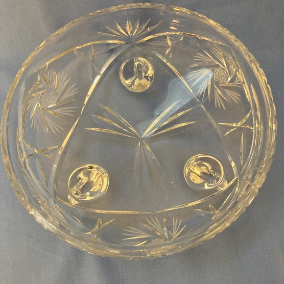 Vintage Glass Bowl Footed Handcut Pinwheel - Picture 2 of 7